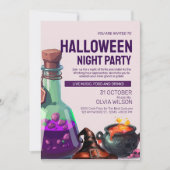 ダークパープルの例証ハローウィンパーティ 招待状 (正面)