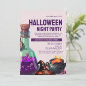 ダークパープルの例証ハローウィンパーティ 招待状 (スタンド正面)