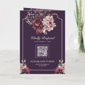 ダークパープルの憂鬱な花柄フレームQRコード ウェディング 招待状 (裏面)