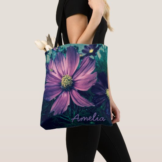 ダークパープルの花の名入れギフト トートバッグ (クローズアップ)