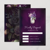 ダークパープルの花柄メイソンジャーを使ったモダンな結婚式 出欠カード (正面/裏面)