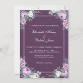 ダークパープルの花柄結婚式招待状 招待状 (正面)