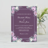 ダークパープルの花柄結婚式招待状 招待状 (スタンド正面)