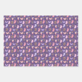 ダークパープルの蝶とキノコ ラッピングペーパーシート (正面)