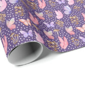 ダークパープルの蝶とキノコ ラッピングペーパー (ロールコーナー)