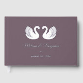ダークパープルの銀箔のスワ結婚ーン ゲストブック (正面)