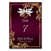 ダークパープルの鳩、ハート、金ゴールドフレーム テーブルナンバー (裏面)