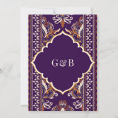 ダークパープルイエローイカットアナンドカラジシーク結婚ズ 招待状 (裏面)