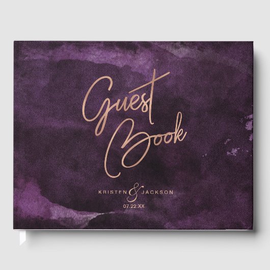 ダークパープルウォーターバラ金ゴールド結婚ズモノグラム ゲストブック (正面)