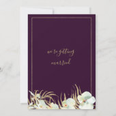 ダークパープルエレガント金ゴールドラン結婚フローラ 招待状 (裏面)