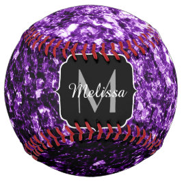 ダークパープルグリッタースパークルきらきら光るモノグラム名 ソフトボール