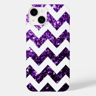 ダークパープルグリッタースパークルとホワイトシェブロン Case-Mate iPhone 14ケース