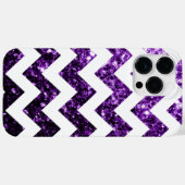 ダークパープルグリッタースパークルとホワイトシェブロン Case-Mate iPhoneケース (裏面 (横))