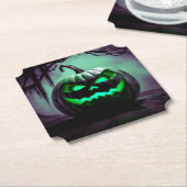 ダークパープルコースターの不気味なハロウィーンパンプキン ペーパーコースター (アングル)