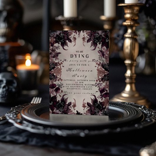 ダークパープルゴシックハロウィーンお祝い 招待状