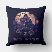 ダークパープルゴシックハ幽霊のよく出るウスハッピーハローウィン クッション (裏面)