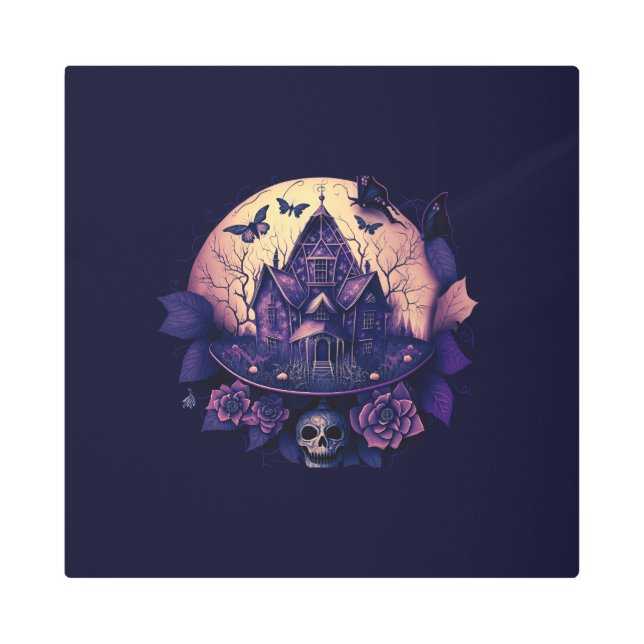 ダークパープルゴシックハ幽霊のよく出るウス メタルプリント (正面)