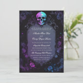 ダークパープルゴシックボホフローラスカル結婚ズ 招待状 (スタンド正面)