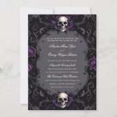 ダークパープルゴシックボホフローラスカル結婚ズ 招待状 (正面)