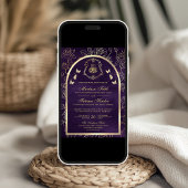 ダークパープルゴールドバタフライ アーチ ムスリムウェディング 招待状