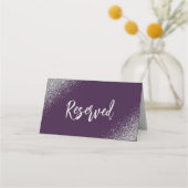 ダークパープルシルバーグリッターリザーブド結婚ズ プレイスカード (正面)