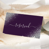 ダークパープルシルバーグリッターリザーブド結婚ズ プレイスカード