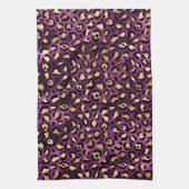 ダークパープルスタイリッシュとゴールドフォイルヒョウの斑点 キッチンタオル (縦)