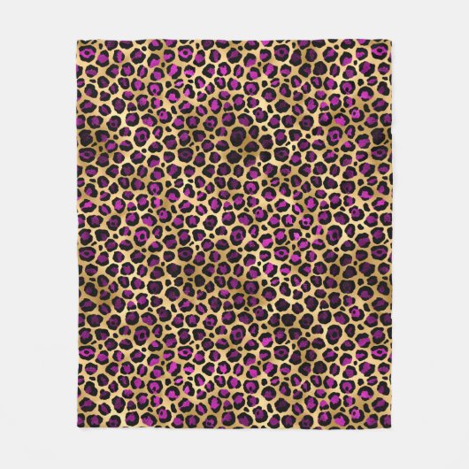 ダークパープルスタイリッシュとゴールドフォイルヒョウの斑点 フリースブランケット (正面)