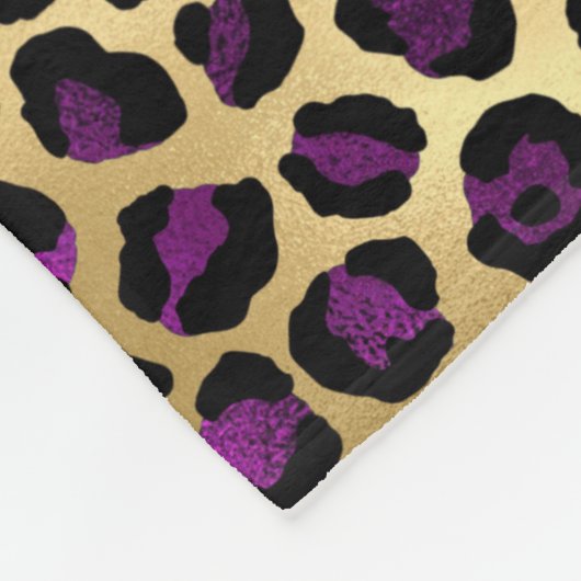 ダークパープルスタイリッシュとゴールドフォイルヒョウの斑点 フリースブランケット (角)