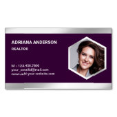 ダークパープルスチールシルバーエステ実在ートフォト不動産仲介業者 マグネット名刺 (正面)