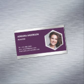 ダークパープルスチールシルバーエステ実在ートフォト不動産仲介業者 マグネット名刺 (インサイチュ)