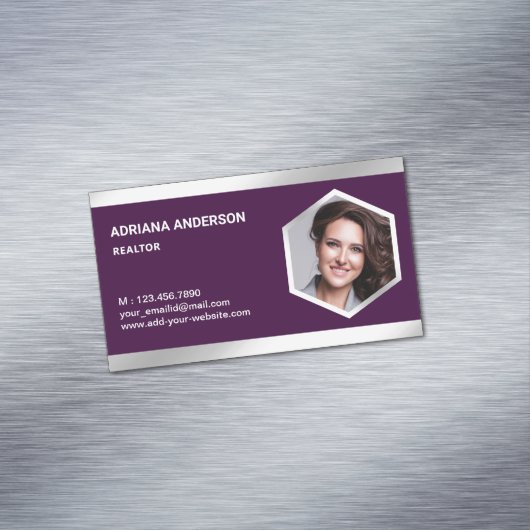 ダークパープルスチールシルバーエステ実在ートフォト不動産仲介業者 マグネット名刺 (インサイチュ)
