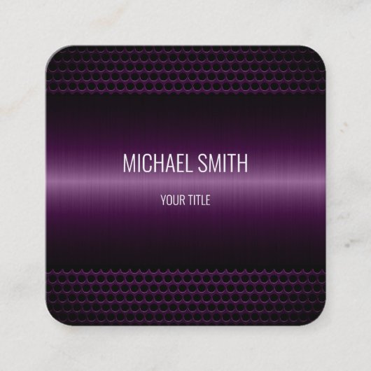 ダークパープルステンレススティールメタルルック スクエア名刺 (正面)