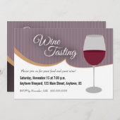 ダークパープルストライプワイン試飲パーティー 招待状 (正面/裏面)