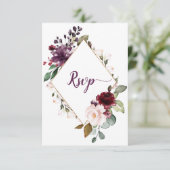 ダークパープルダークレッドフローラ枠RSVP 出欠カード (スタンド正面)