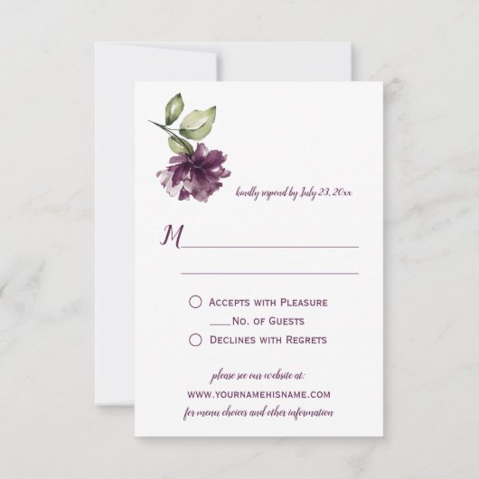 ダークパープルダークレッドフローラ枠RSVP 出欠カード (裏面)