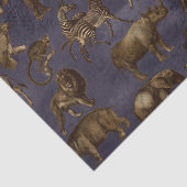 ダークパープルデコパージュ上のサファリ動物 薄葉紙 (詳細)