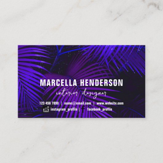 ダークパープルトロピカルパーム葉インテリアデザイナー 名刺 (正面)