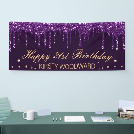 ダークパープルドリップグリッター誕生日 横断幕 (トレードショー)