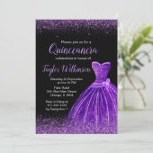 ダークパープルドレスフェイクグリッターキンセアニェラ 招待状 (スタンド正面)