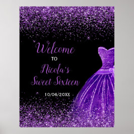 ダークパープルドレスフェイクグリッタースウィート16へようこそ ポスター