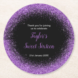 ダークパープルドレスフェイクグリッタースウィート16誕生日 ラウンドペーパーコースター