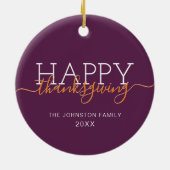 ダークパープルハッピー感謝祭 セラミックオーナメント (裏面)