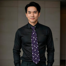 ダークパープルハロウィーンスカル眼球骨パターン ネクタイ