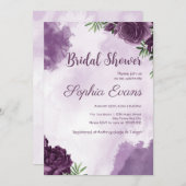 ダークパープルバラフローラゴシックブライダルシャワー 招待状 (正面/裏面)