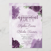 ダークパープルバラフローラゴシック婚約パーティ 招待状 (正面/裏面)