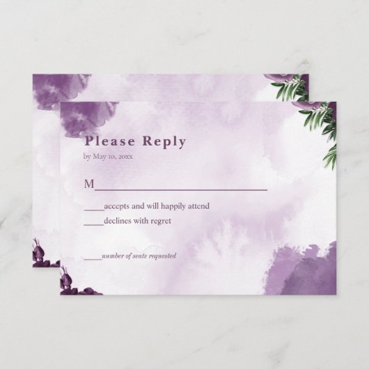 ダークパープルバラフローラゴシック結婚式RSVPカード 出欠カード (正面/裏面)