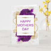 ダークパープルバラ&金ゴールドグリッターマザーズデー カード (黄色い花)
