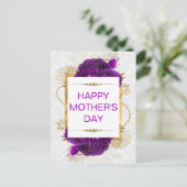 ダークパープルバラ&金ゴールドグリッター母の日 ポストカード (スタンド正面)