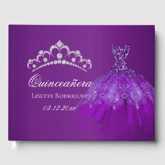ダークパープルパーソナライズされたキンセアニェラ ゲストブック (正面)